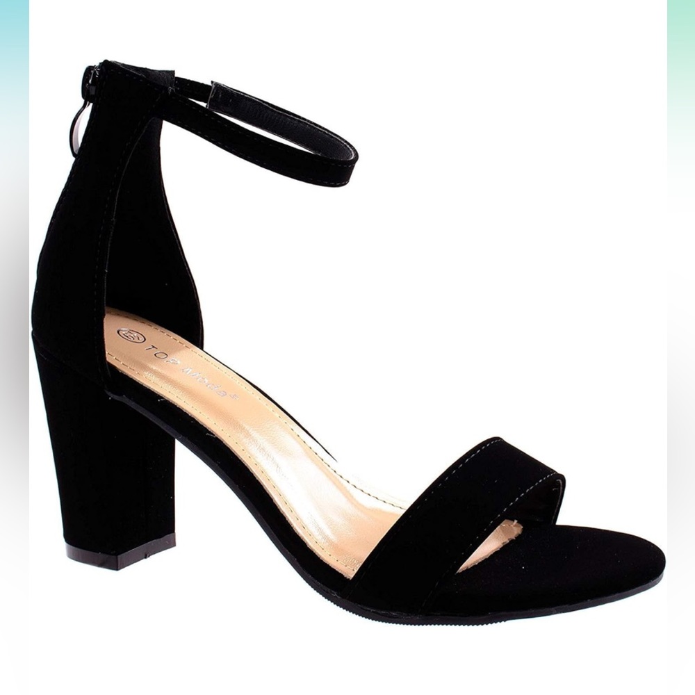 Black over the toe strapped heels